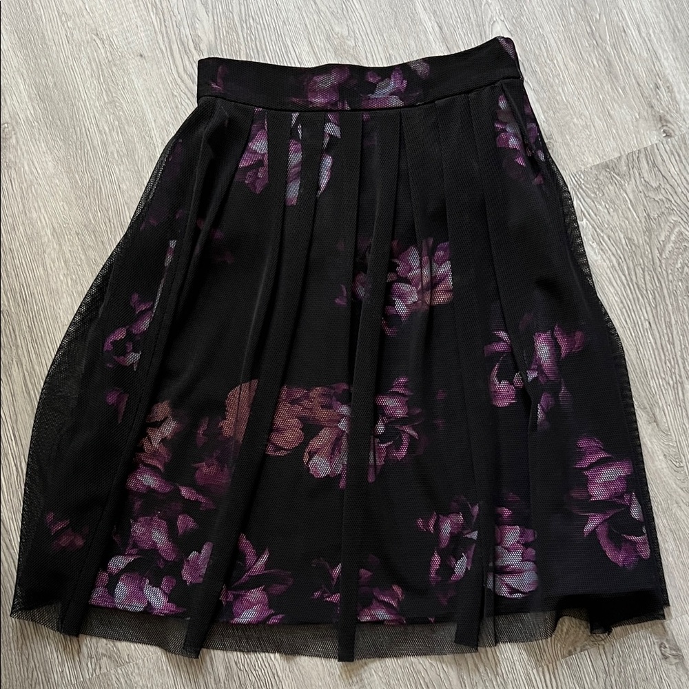 ANTONIO MELANI Black and Purple Floral A-Line Skirt